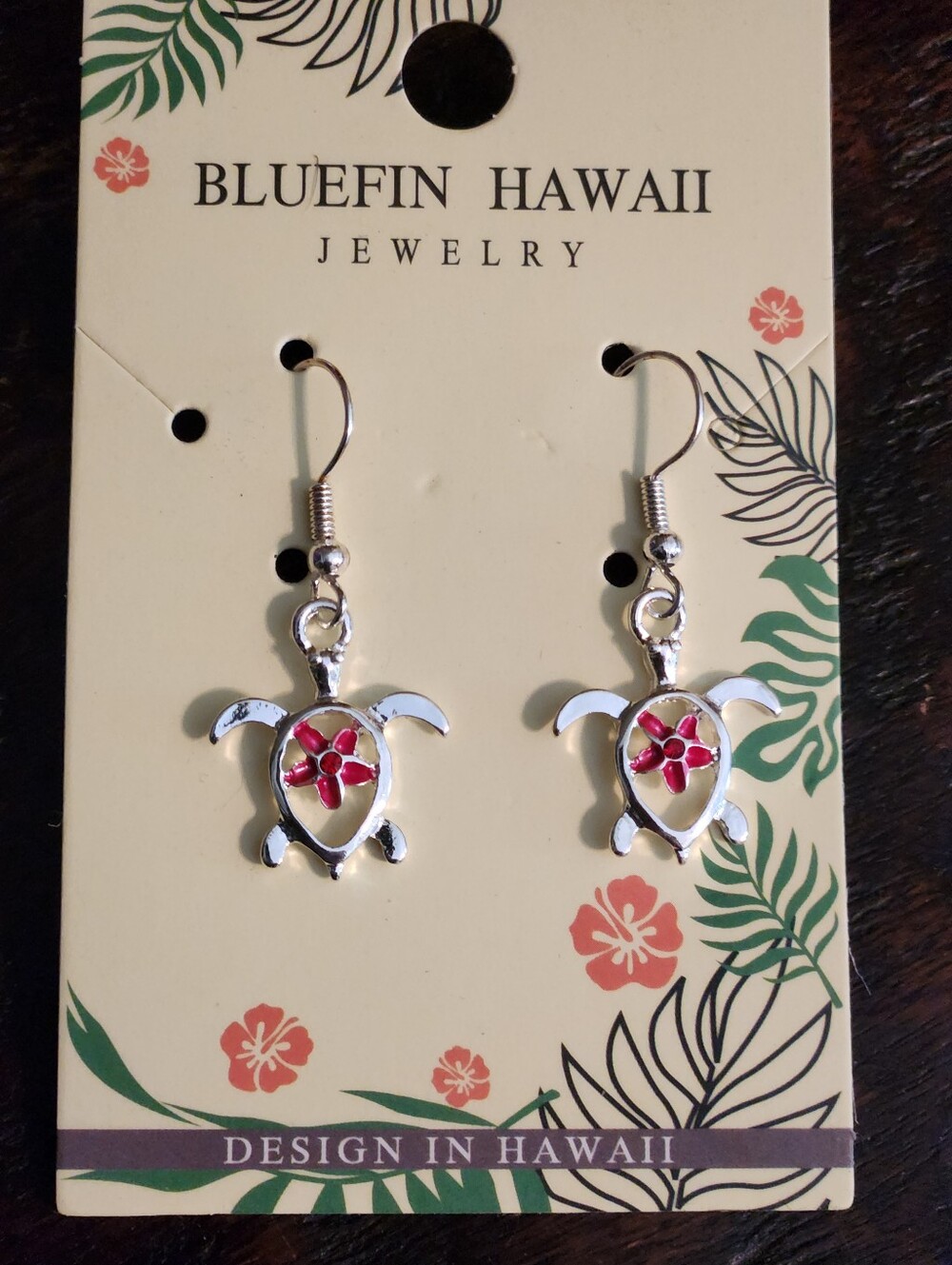 NEW Silver Turtle Earrings with Pink Plumeria Flower Accent